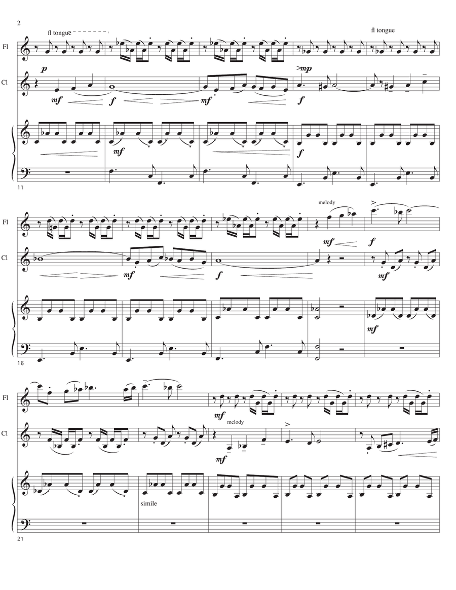 DOPPLER EFFECT for Flute, Bb Clarinet, and Piano Small Ensemble scores gallery preview page 2