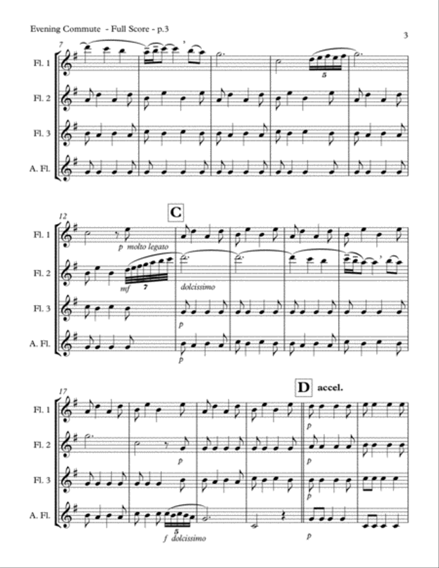Evening Commute (flute quartet) Flute Quartet scores gallery preview page 5