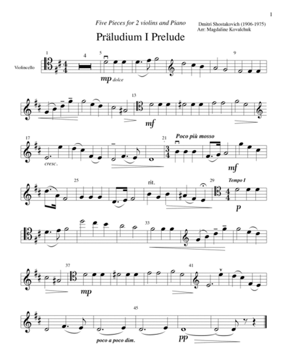 5 pieces for 2 violins and piano (arranged for violin, cello, and piano)