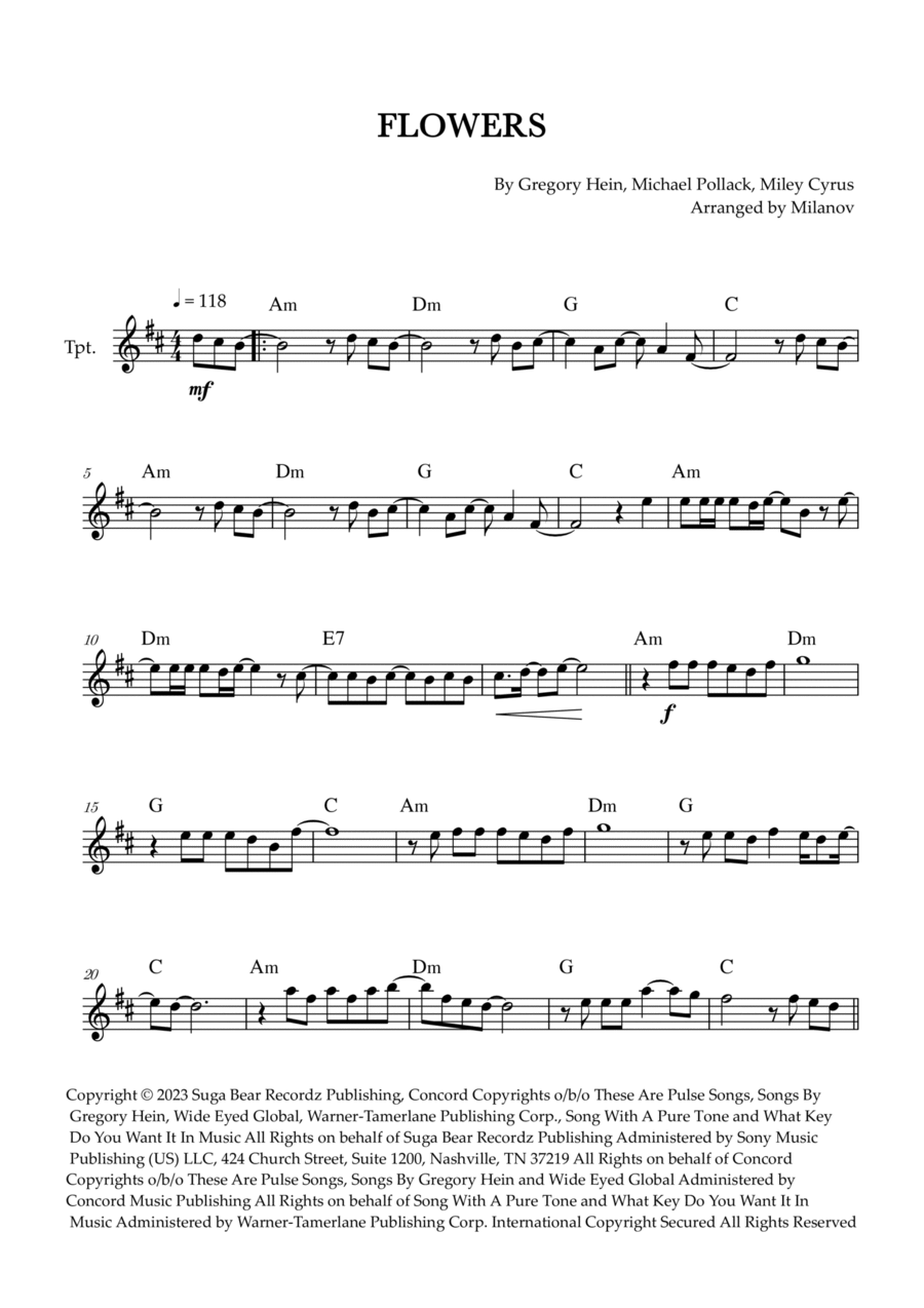 Flowers B-Flat Trumpet scores gallery preview page 1