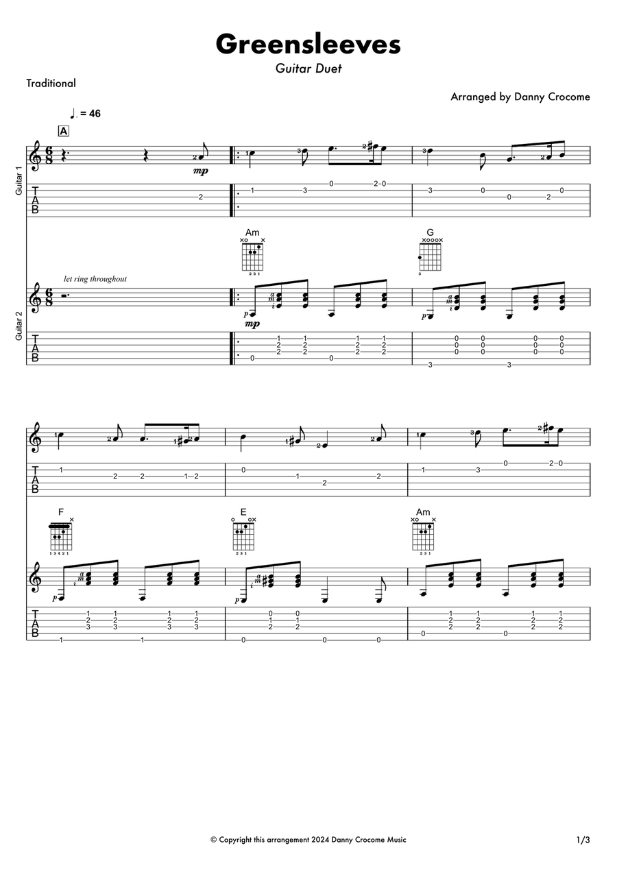 Greensleeves (Guitar Duet) Acoustic Guitar scores gallery preview page 1