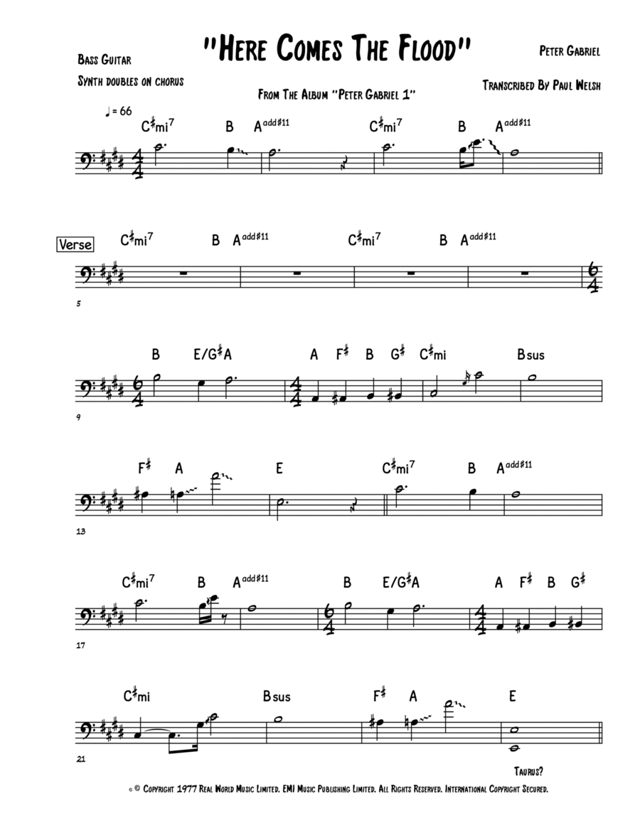 Here Comes The Flood Bass Guitar scores gallery preview page 1