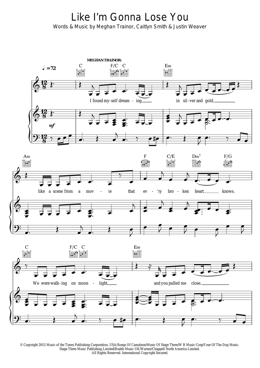 Like I'm Gonna Lose You (featuring John Legend) Piano, Vocal, Guitar scores gallery preview page 1