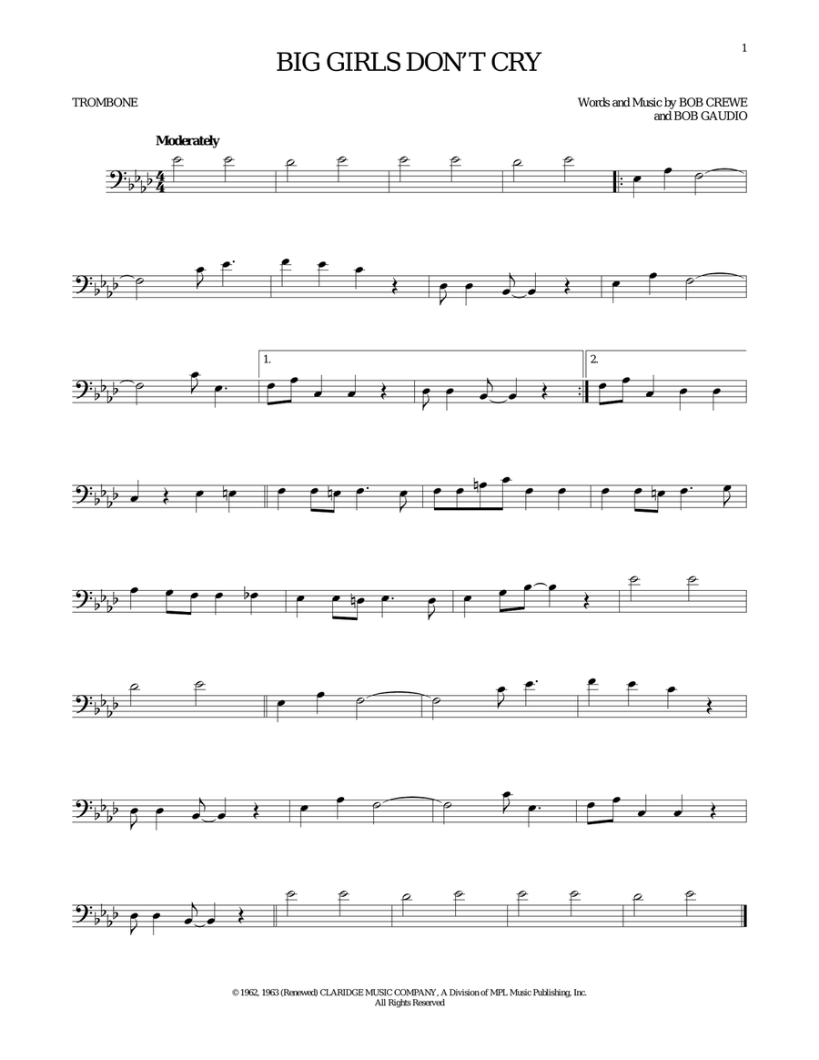 Big Girls Don't Cry Trombone Solo scores gallery preview page 1
