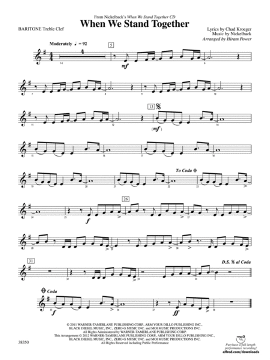 When We Stand Together: Baritone T.C. Concert Band scores gallery preview page 1