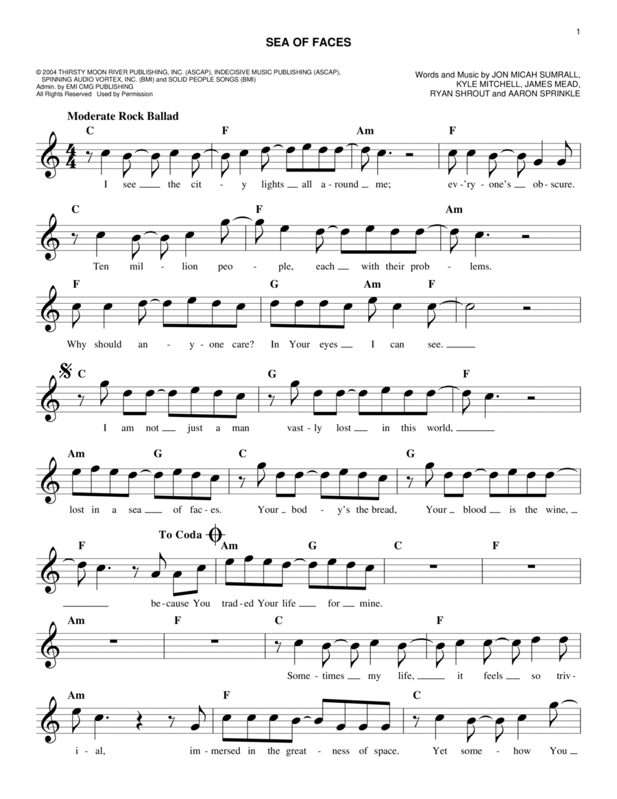 Sea Of Faces Piano scores gallery preview page 1