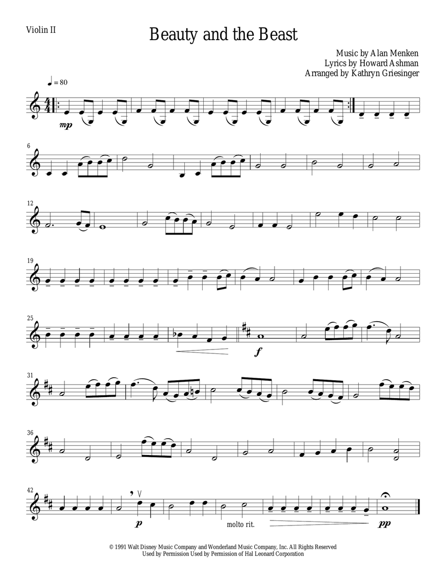 Beauty And The Beast String Quartet scores gallery preview page 2