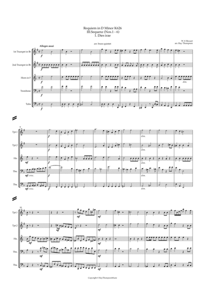Mozart: Requiem in D minor K626 III.Sequenz (Complete) Nos.1 - 6 - brass quintet image number null