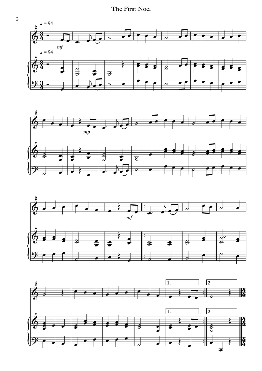 8 Easy Christmas Pieces for Descant Recorder And Piano Woodwind Duet scores gallery preview page 2
