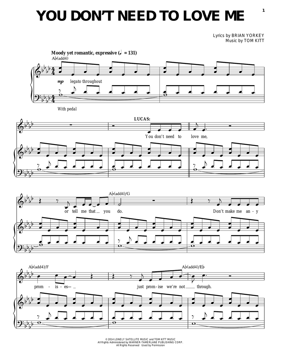 You Don't Need To Love Me (from If/Then: A New Musical) Piano, Vocal scores gallery preview page 1