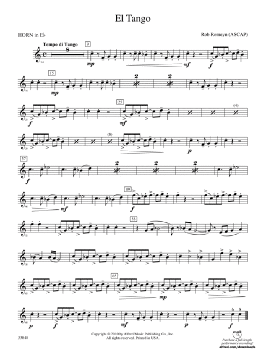 El Tango: (World Part) 1st Horn in E-flat Concert Band scores gallery preview page 1