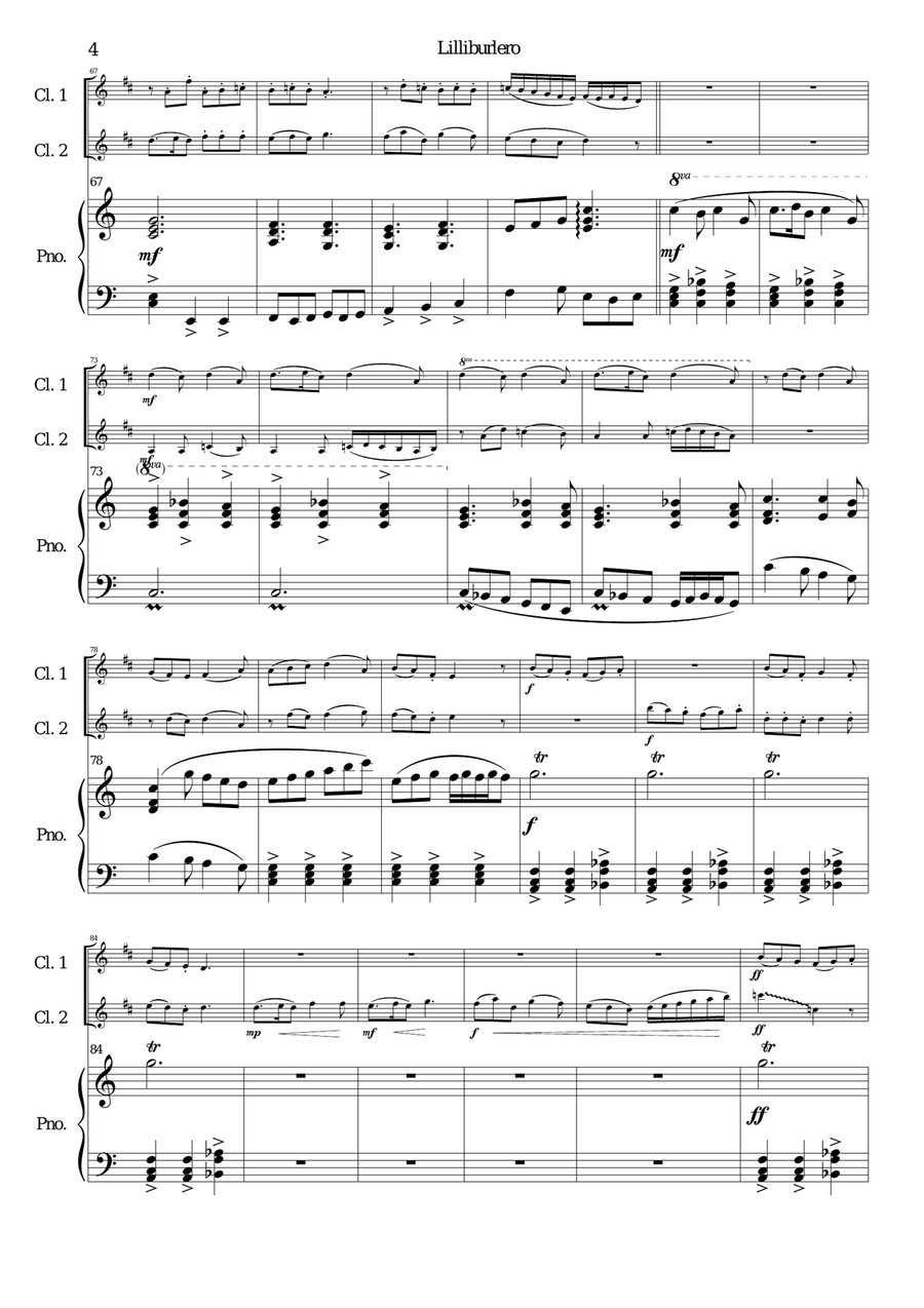 Lilliburlero for 2 clarinets and piano Clarinet Duet scores gallery preview page 4