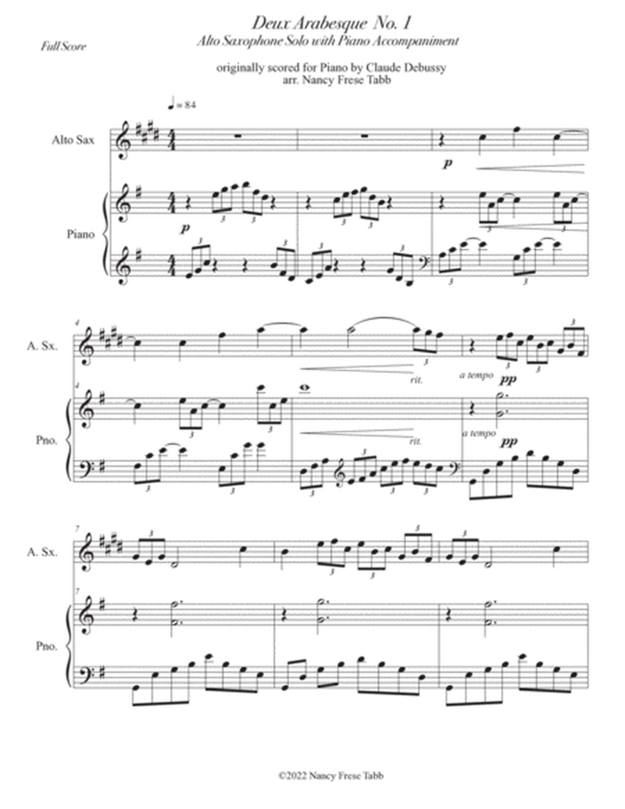 Deux Arabesque No. ! arranged as an Alto Saxophone Solo with Piano Accompaniment image number null