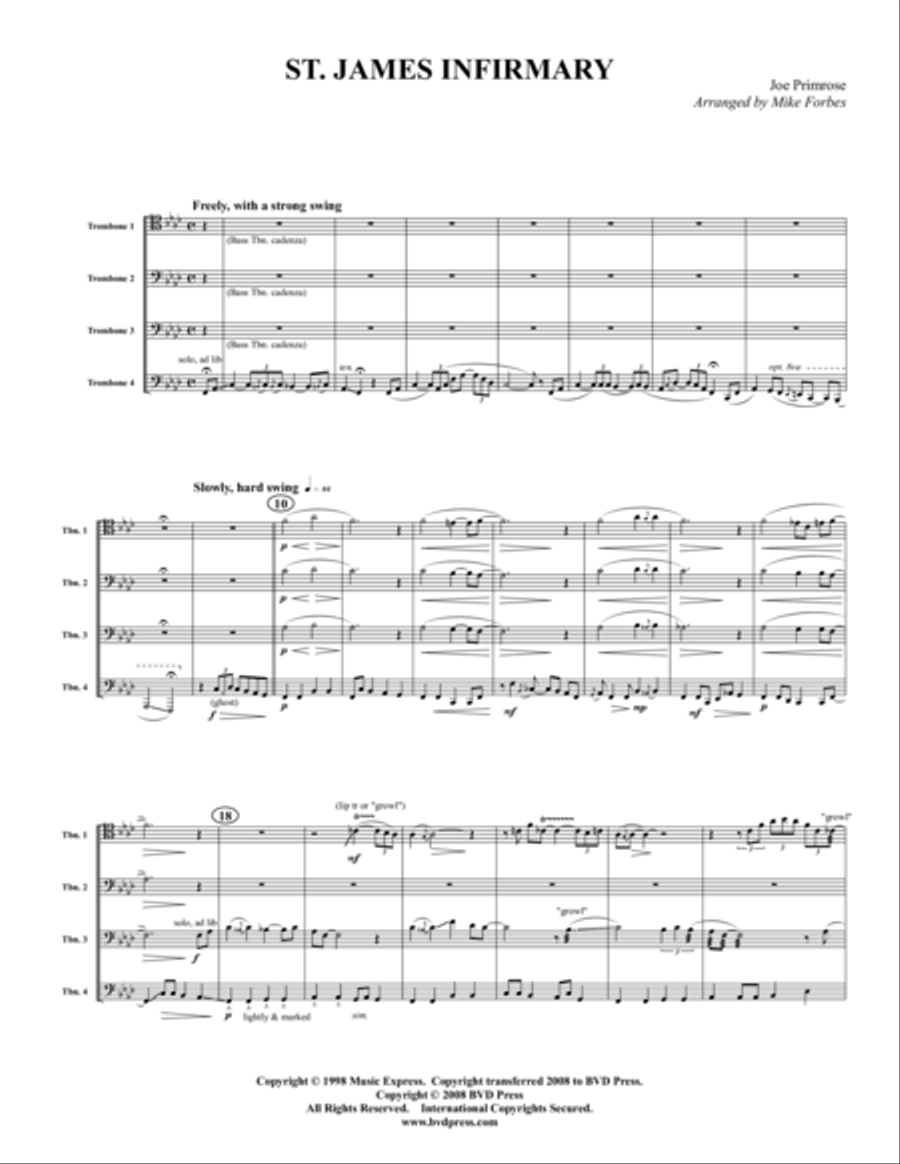 St. James Infirmary St. James Infirmary Trombone Quartet scores gallery preview page 1