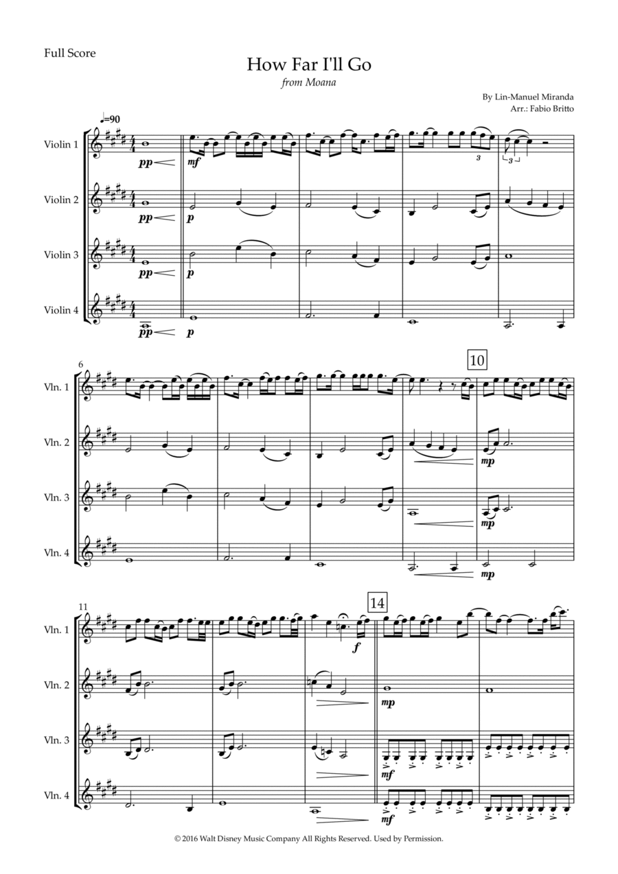 How Far I'll Go String Quartet scores gallery preview page 1