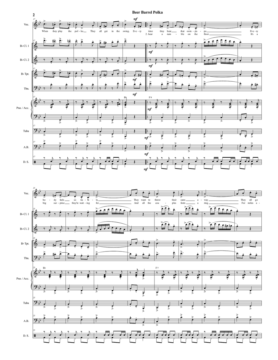 Beer Barrel Polka ( Roll Out The Barrel ) - German Band with Optional Vocal - Oktoberfest Large Ensemble scores gallery preview page 2