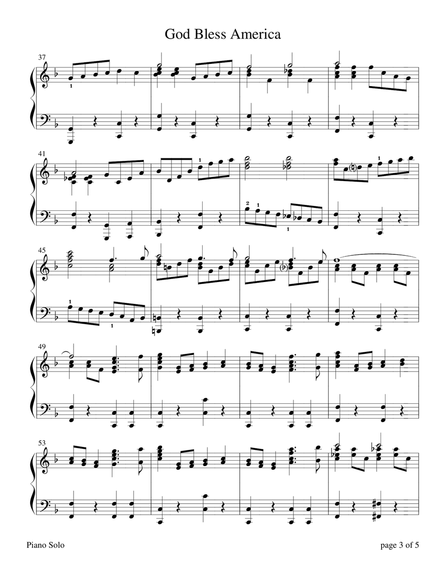 God Bless America God Bless America Piano Solo scores gallery preview page 3