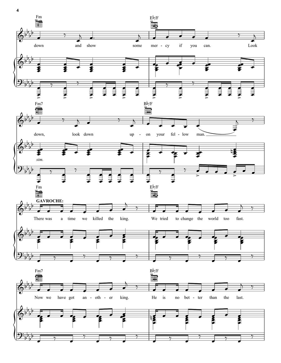 Look Down (Gavroche) Piano, Vocal, Guitar scores gallery preview page 4