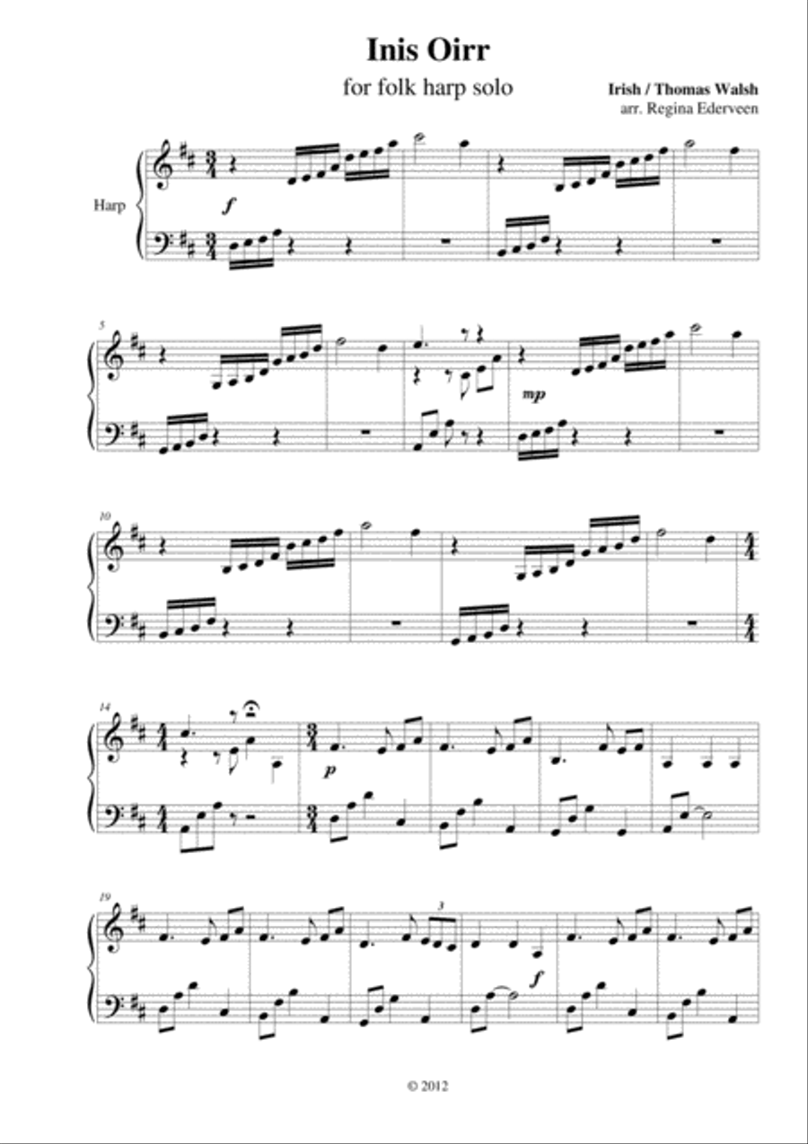 Inis Oirr - lever harp solo Celtic Harp scores gallery preview page 1