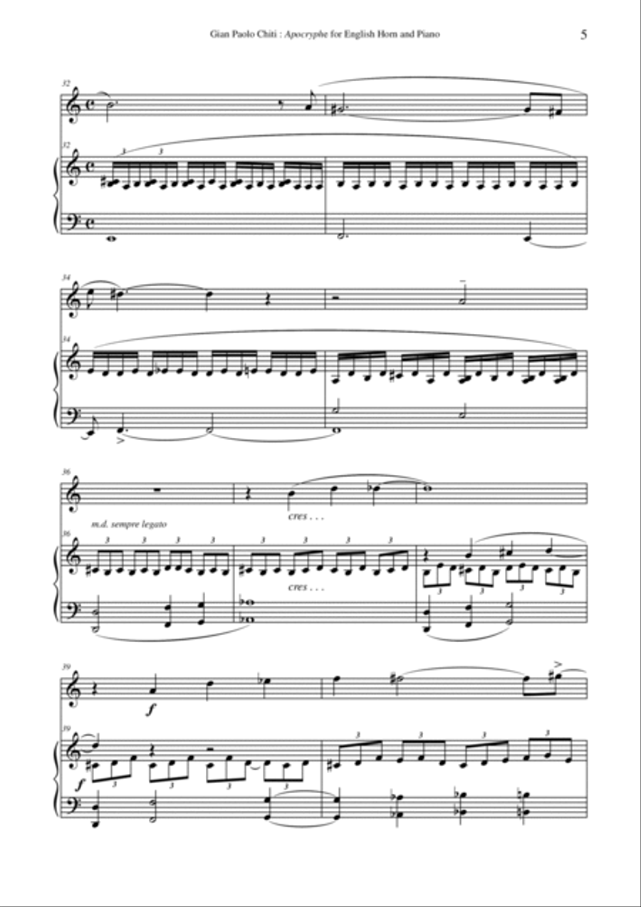 Gian Paolo Chiti ;:Apocryphe for english horn and piano English Horn scores gallery preview page 5