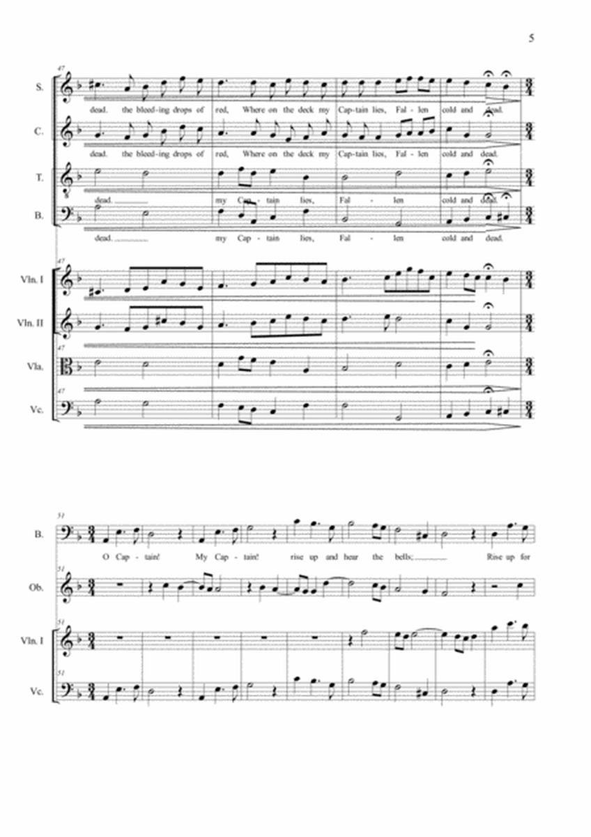 O Captain! My Captain! - For Bass (Solo, or all Basses), SATB Choir, Oboe and String Quartet image number null