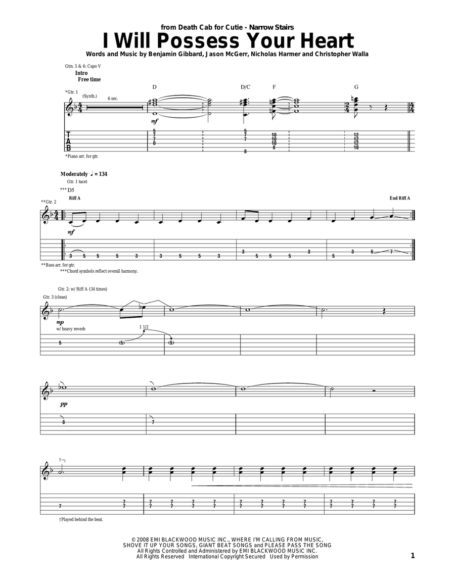I Will Possess Your Heart Acoustic Guitar scores gallery preview page 1