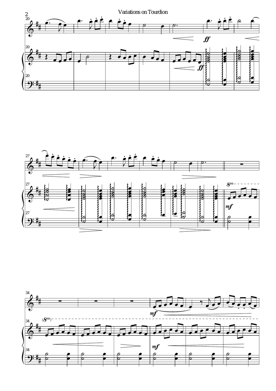 Variations on Tourdion (Quand je bois du vin clairet) for flute and harp Flute scores gallery preview page 2