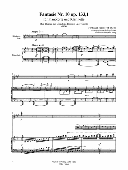 Fantasie Nr. 10 op. 133,1 (für Pianoforte und Klarinette) (über Themen aus Rossinis Oper "Armida")