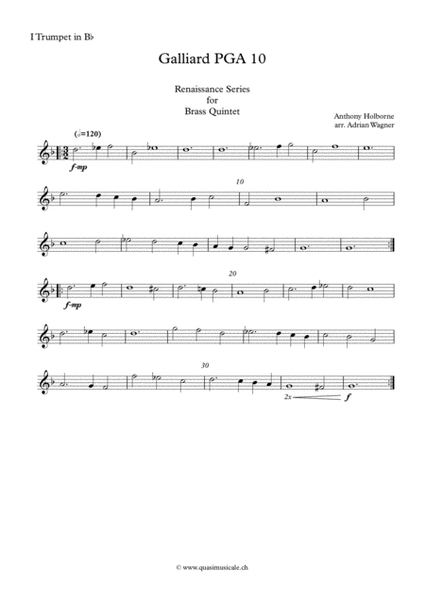 Galliard PGA 10 (Anthony Holborne) Brass Quintet arr. Adrian Wagner image number null