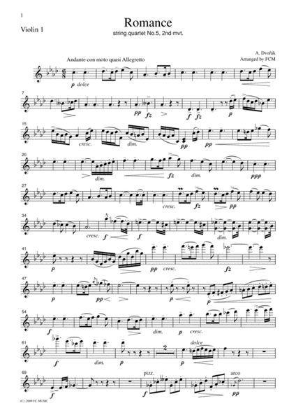 Dvorak Romance from String Quartet No.5, 2nd mvt., for string quartet, CD204
