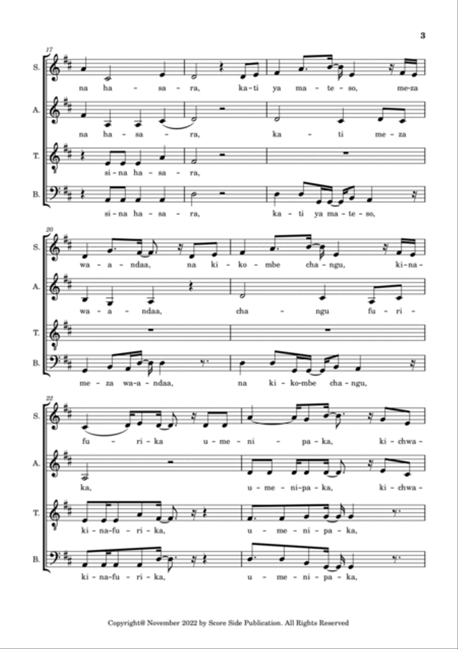 Bwana ni Mchunga (The Lord's my Shepherd) 4-Part scores gallery preview page 3