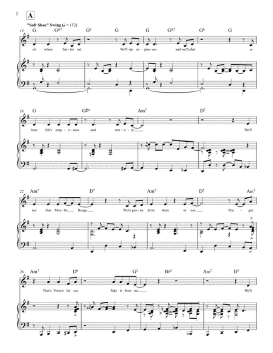 I Want to Sit Where Sartre Sat (Key: C-major intro and G-major refrain) SAT scores gallery preview page 2