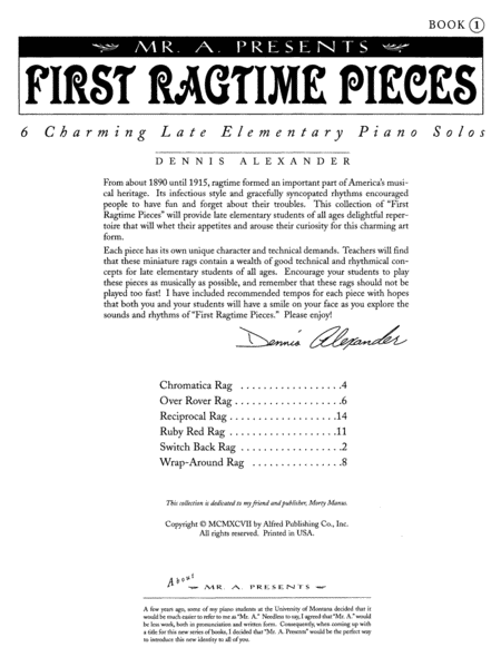 Mr. A Presents First Ragtime Pieces, Book 1