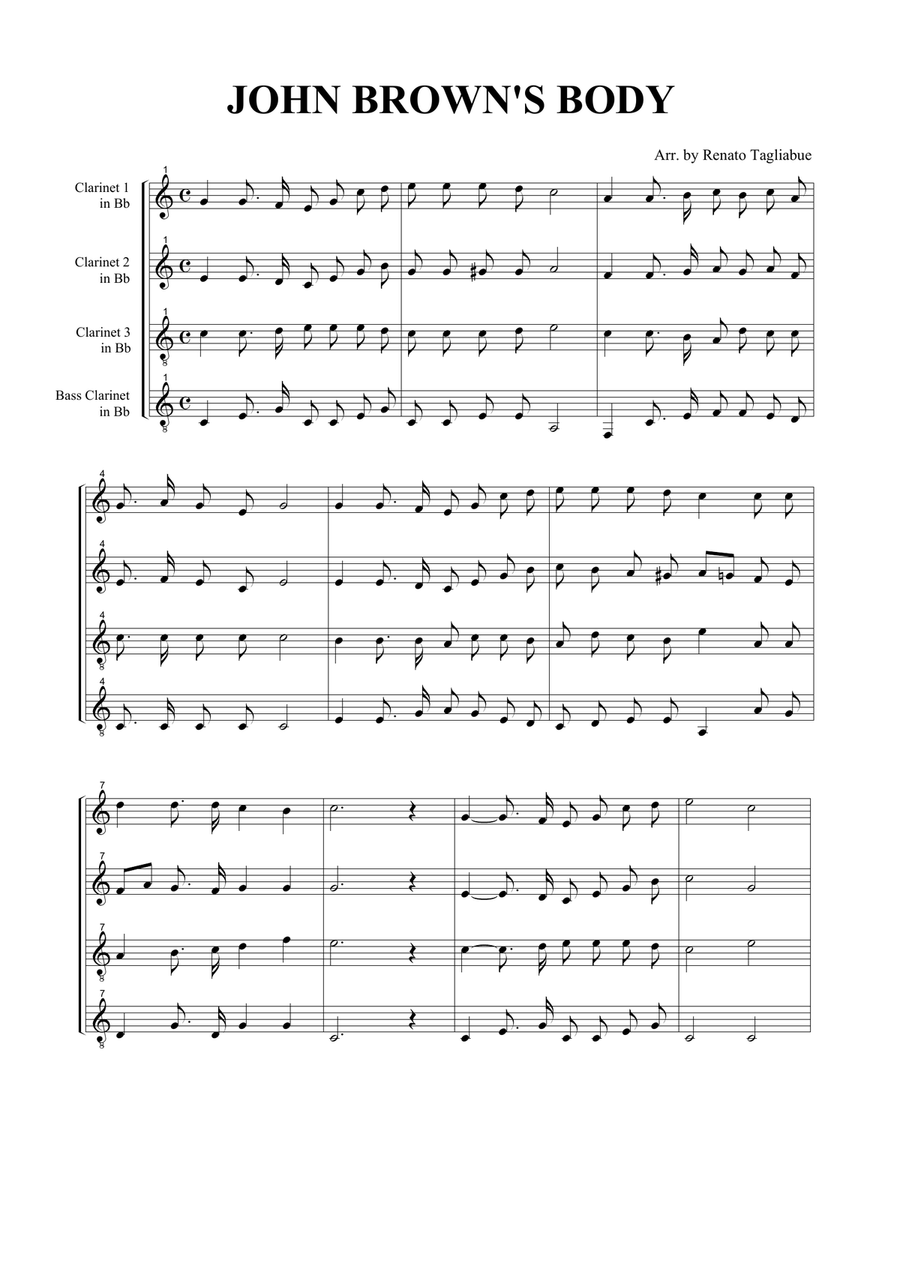 JOHN BROWN'S BODY - Arr. for Clarinet Quartet Clarinet Quartet scores gallery preview page 2