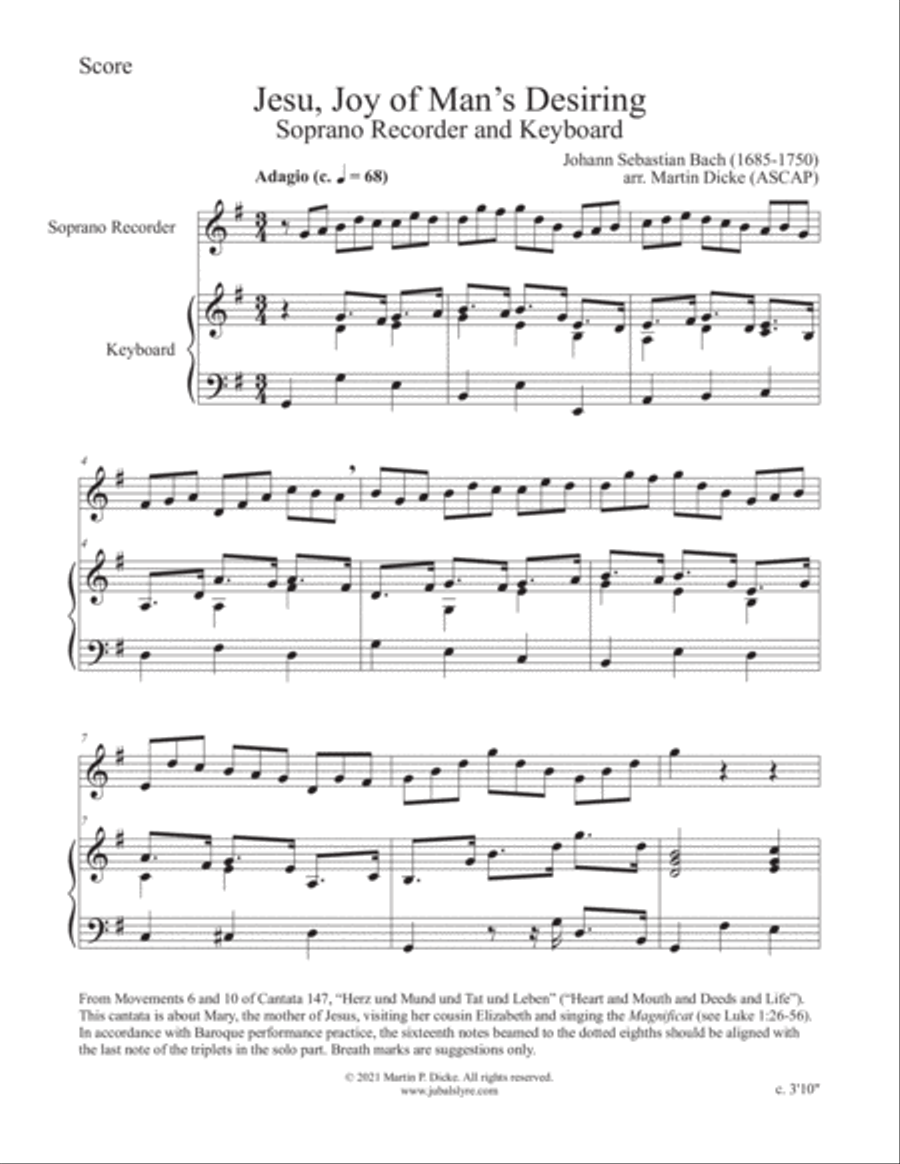 Jesu, Joy of Man's Desiring (Soprano Recorder and Keyboard) Soprano Recorder scores gallery preview page 2