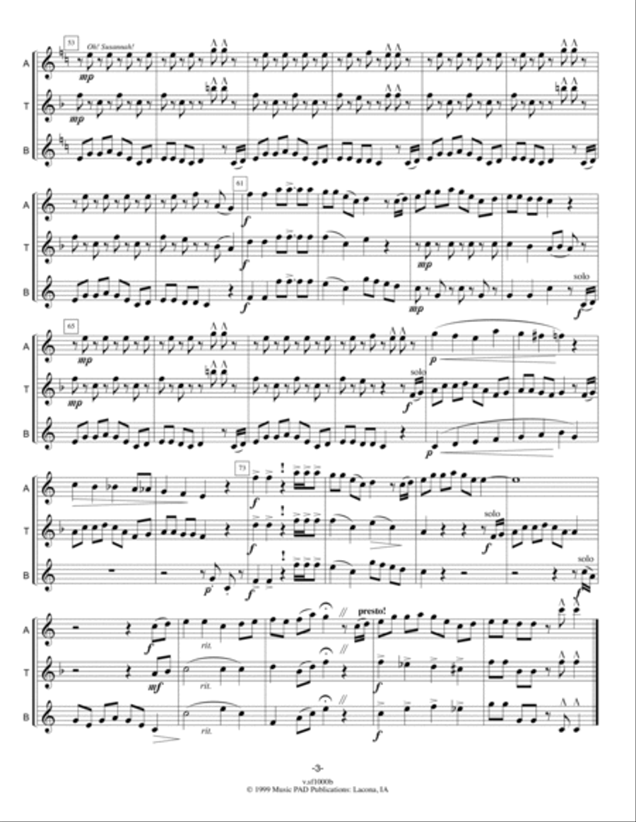 Stephen Foster Salute (Medley of Stephen Foster music set for mixed saxophone trio) Woodwind Trio scores gallery preview page 3