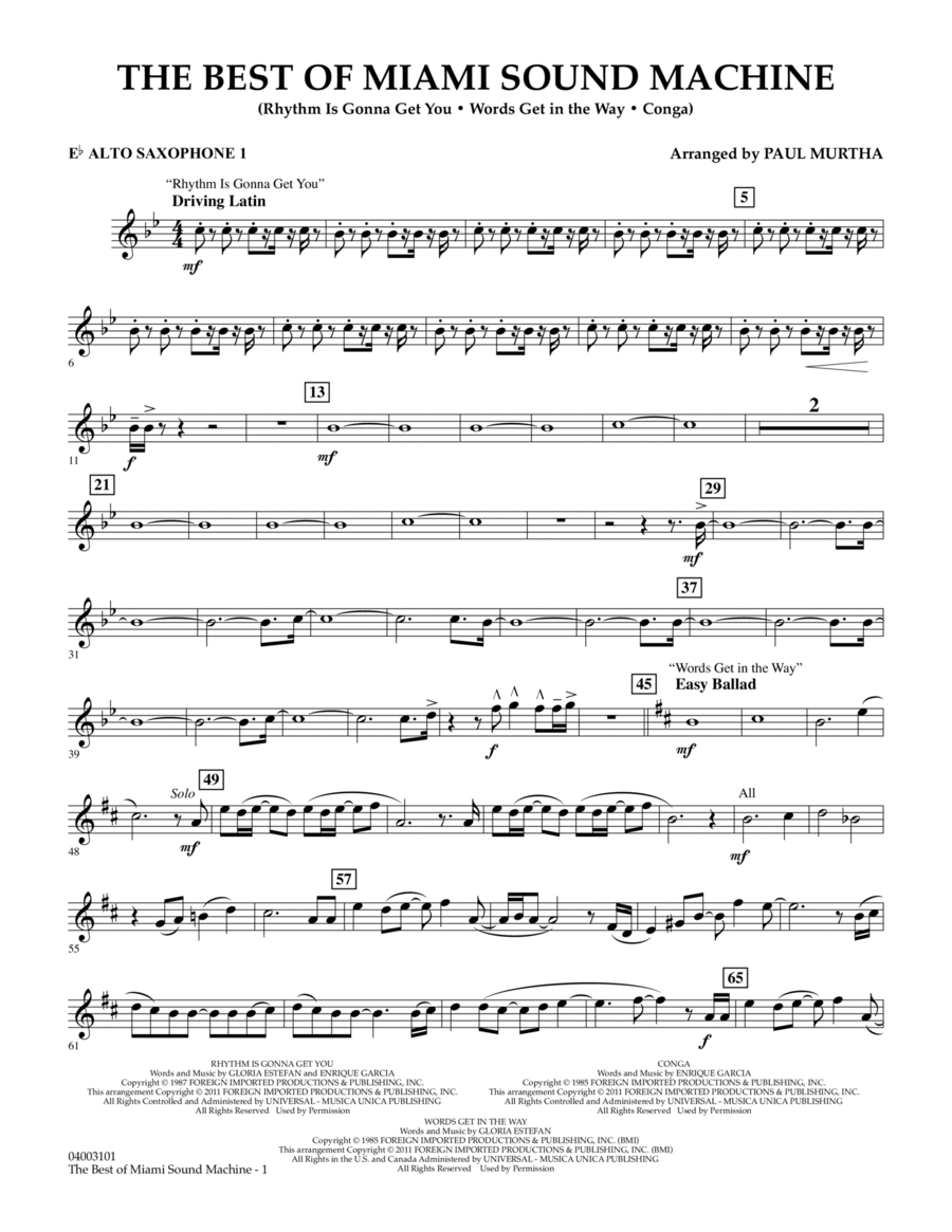 The Best Of Miami Sound Machine - Eb Alto Saxophone 1 Concert Band scores gallery preview page 1