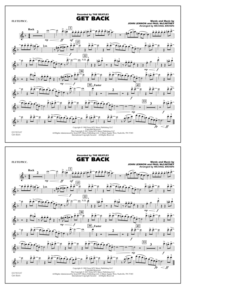 Get Back - Flute/Piccolo Piccolo scores gallery preview page 1