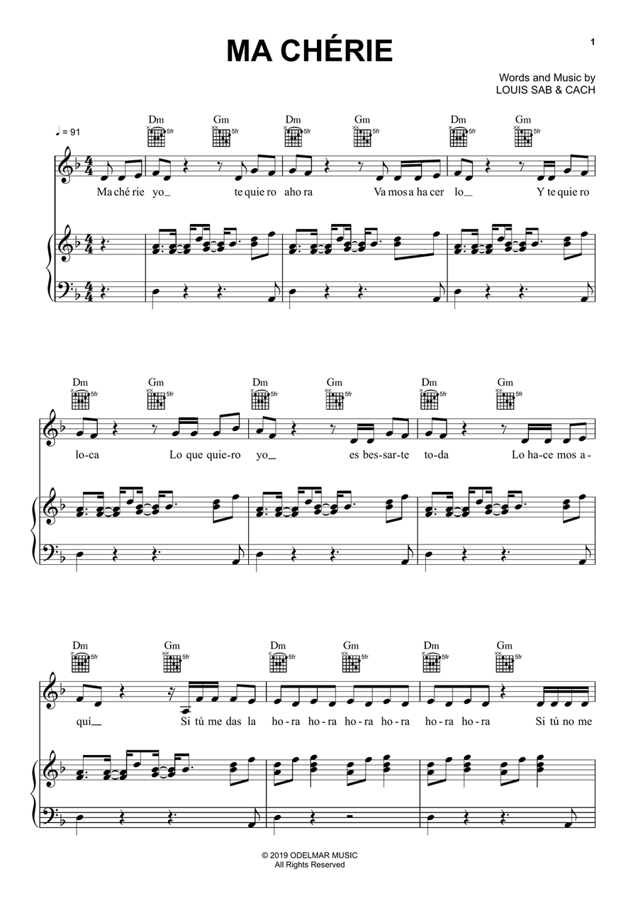 Ma Chérie Piano, Vocal, Guitar scores gallery preview page 1