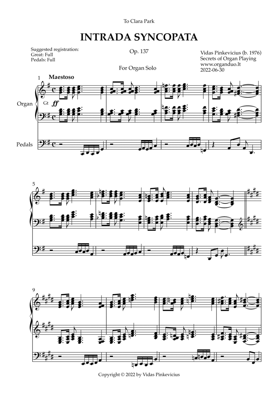 Intrada Syncopata, Op. 137 (Organ Solo) by Vidas Pinkevicius (2022) Organ Solo scores gallery preview page 1