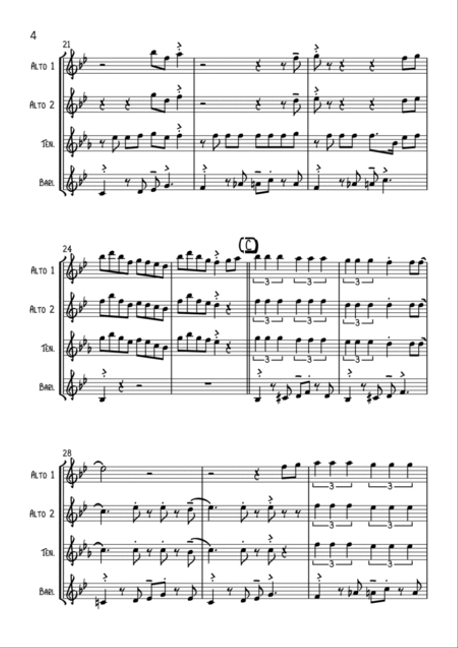 All About That Bass Saxophone Quartet scores gallery preview page 4