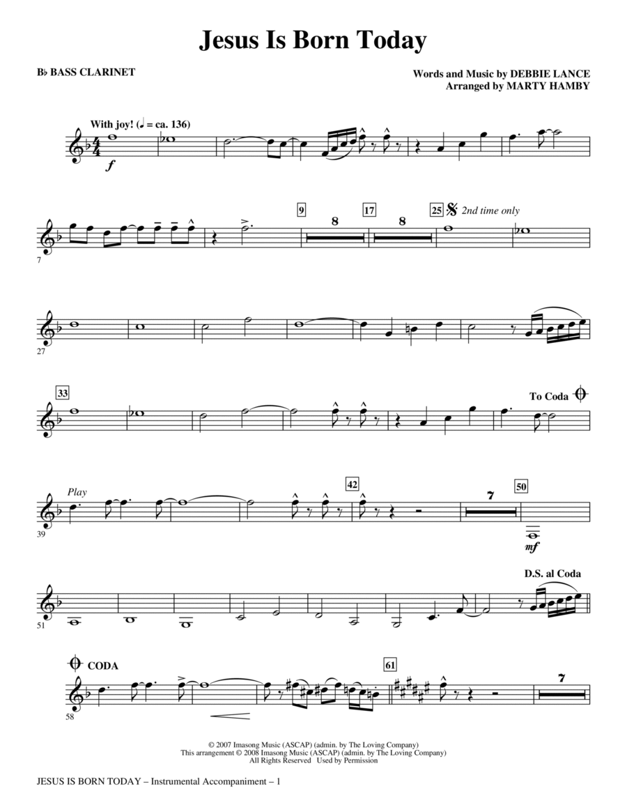 Jesus Is Born Today (arr. Marty Hamby) - Bass Clarinet