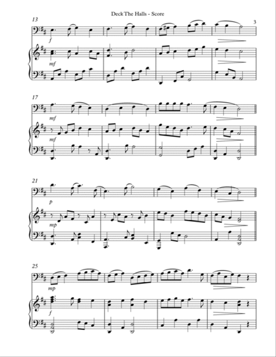 Deck The Halls, Duet for Cello and Pedal Harp String Duet scores gallery preview page 3