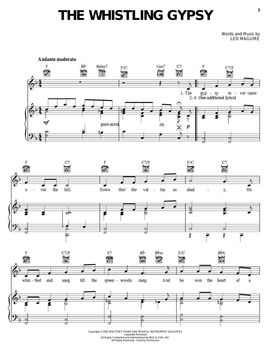 The Whistling Gypsy The Whistling Gypsy Piano, Vocal, Guitar scores gallery preview page 1