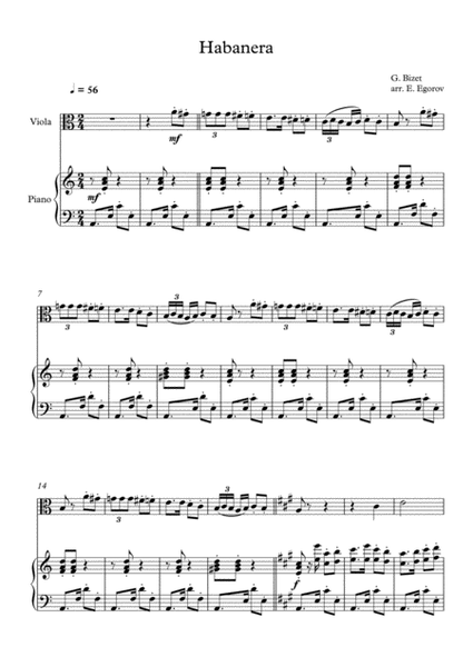 Habanera, Georges Bizet, For Viola & Piano image number null