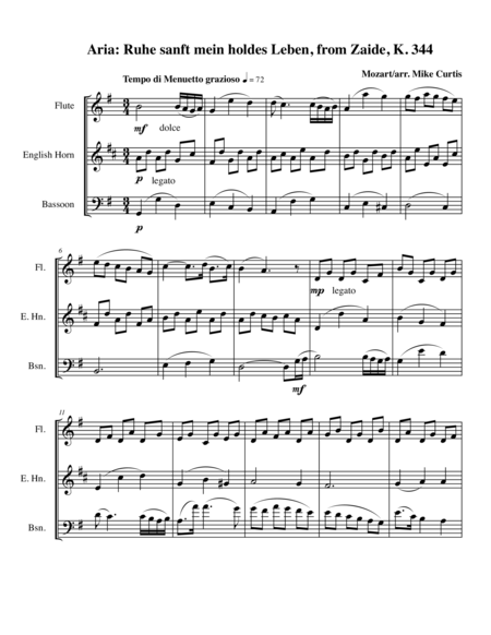 Mozart aria: Ruhe sanft mein holdes Leben for Flute, Clarinet, & Bassoon