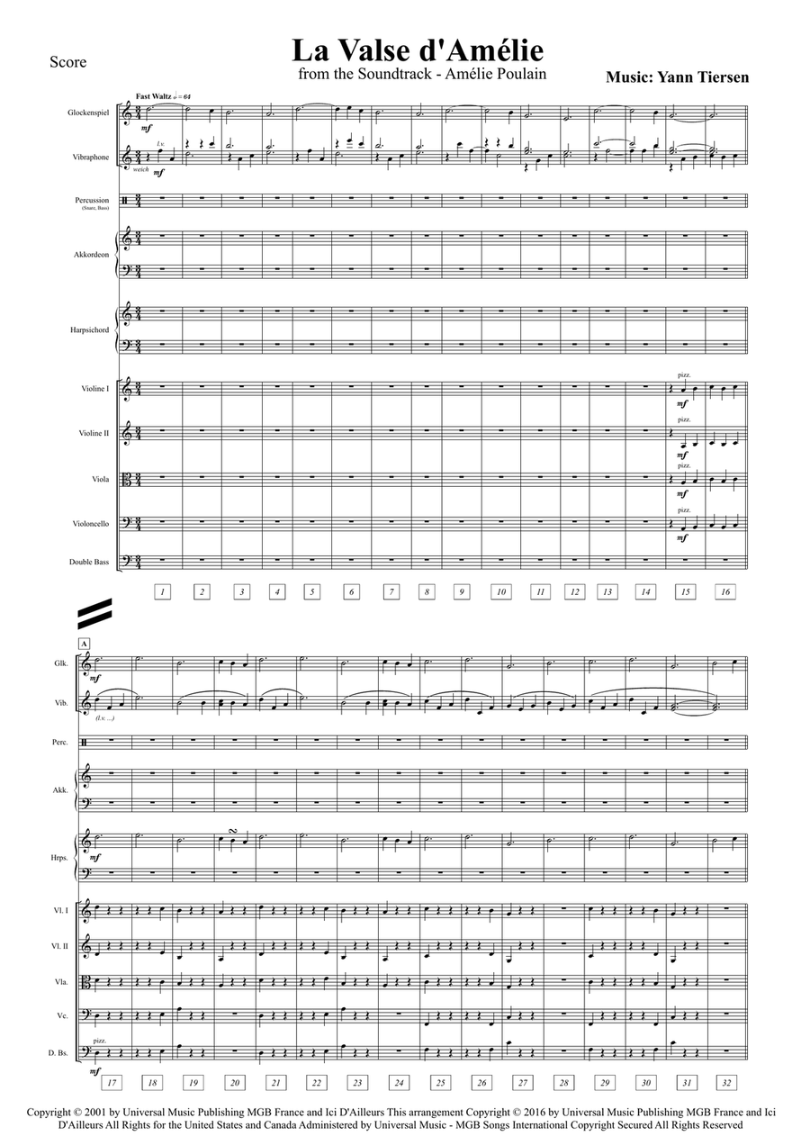 La Valse D'amelie Full Orchestra scores gallery preview page 1