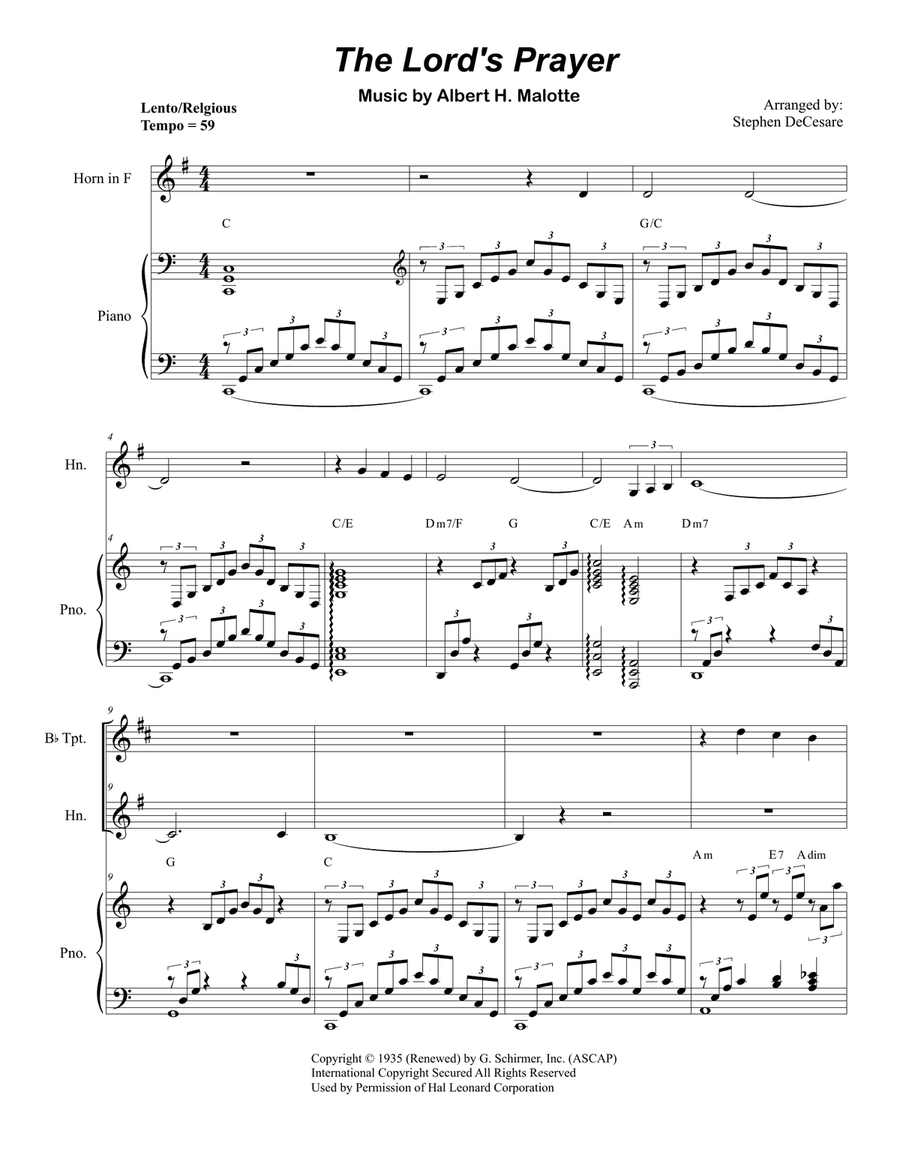 The Lord's Prayer The Lord's Prayer Brass Duet scores gallery preview page 1