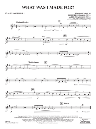 Book cover for What Was I Made For? (arr. Michael Brown) - Eb Alto Saxophone 1