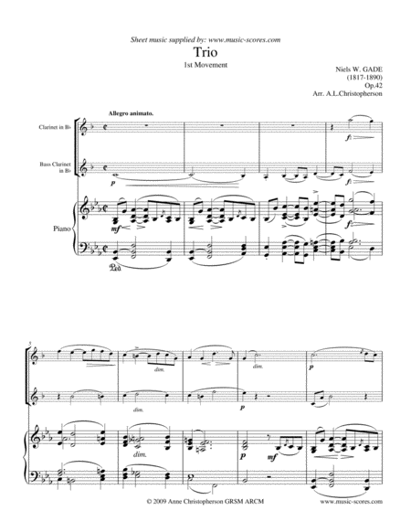 Gade - Allegro Animato - 1st movement from Piano Trio - Bb Clarinet, Bass Clarinet and Piano.